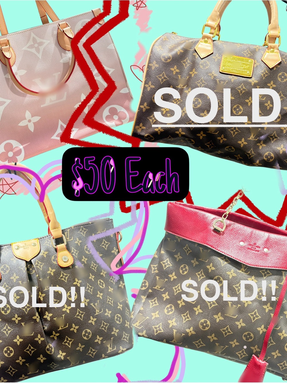 Fashion bags! LV Monogram material with Pink or Brown Accents $50 per bag.